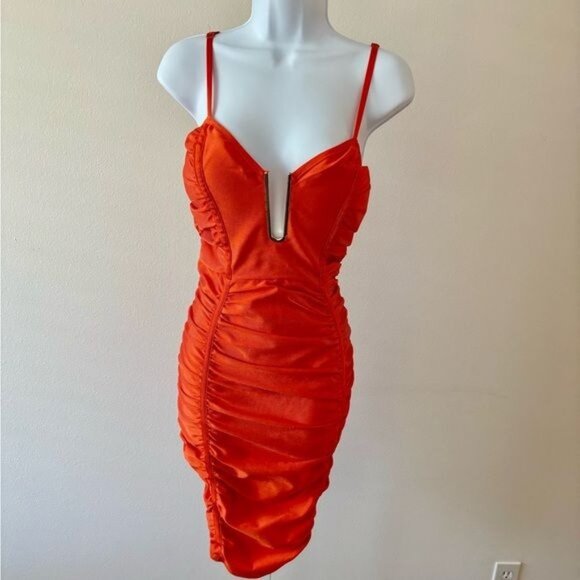 Fashion Nova Dresses & Skirts - Y2k Fashion Nova Dress Large BodyCon Ruched Mini Satin Festival Boho Glam Indie